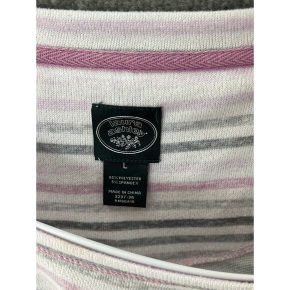 Laura Ashley Super Soft Striped BE HAPPY Sleep Shirt Womens Size Large Pink Gray - Picture 3 of 6